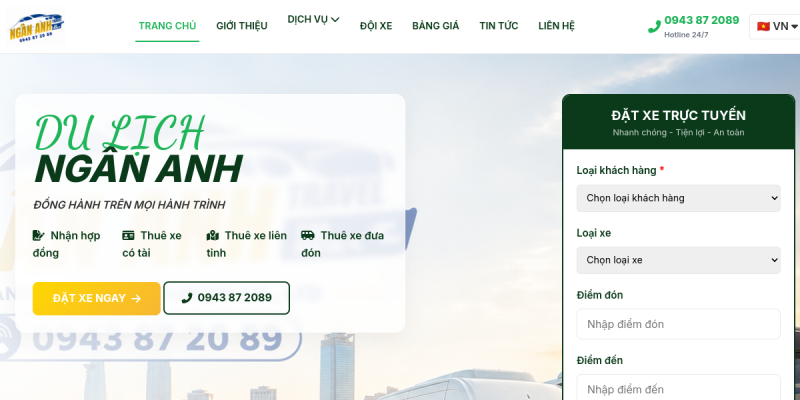 Bản xem trước website Du Lịch Ngân Anh